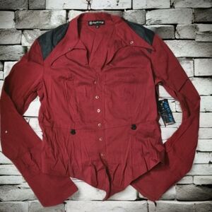 Vintage Hot Topic Plastic Wrap Burgundy and Black Blouse.